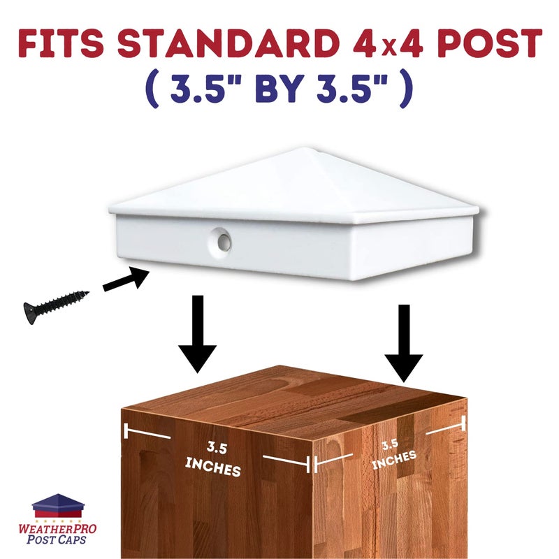 WeatherPRO Post Caps غطاء عمود سياج 4x4 (3 1/2") 4 عبوة من الألمنيوم المطلي بالبودرة البيضاء - ضمان استبدال - صندوق بريد، عمود مصباح، سطح، رصيف، أغطية دعامات - Image 3